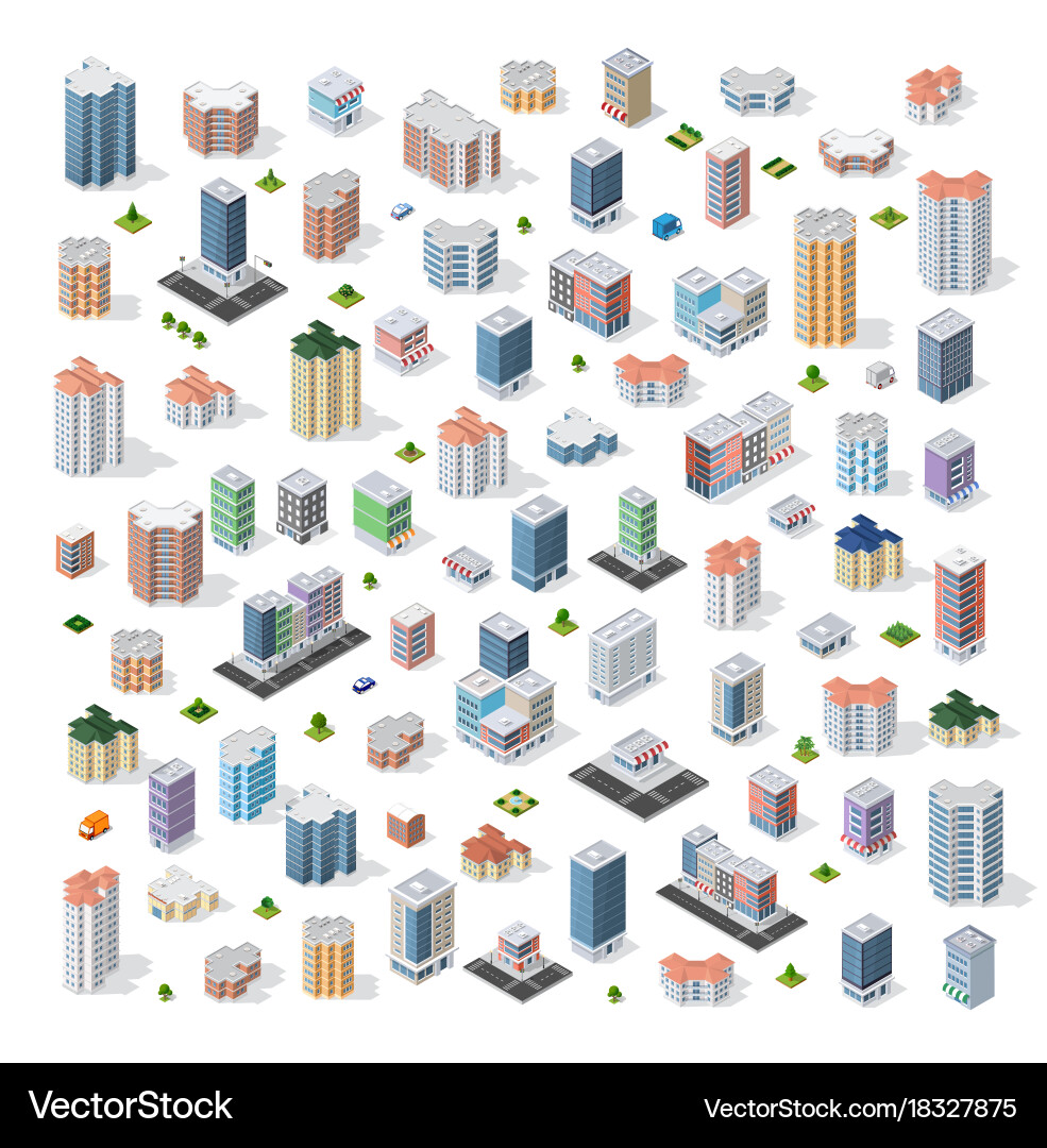 Set of modern isometric buildings Royalty Free Vector Image