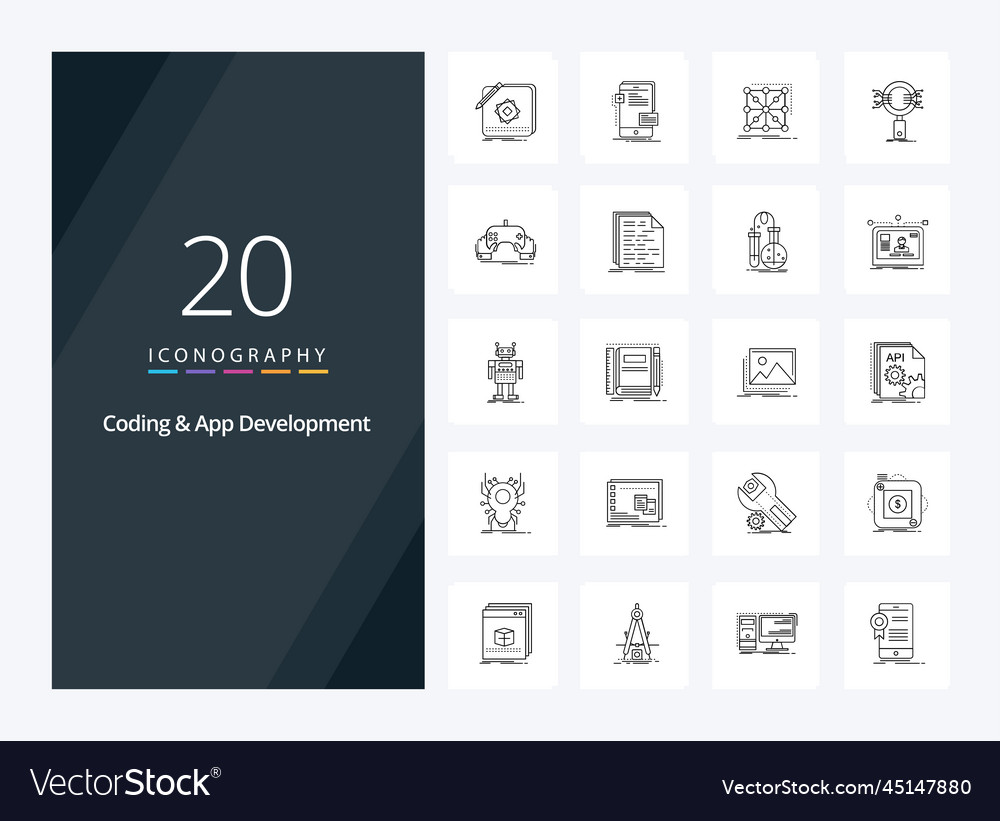 20 coding and app development outline icon