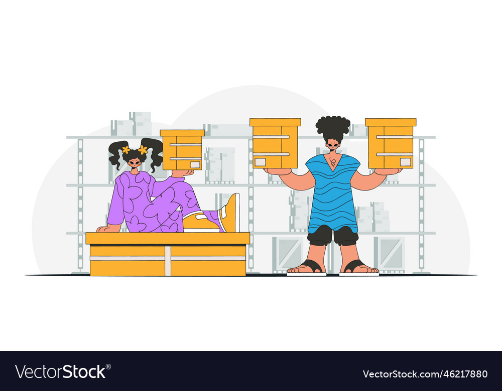 A woman and man are holding boxes parcel vector image A woman and man are holding boxes parcel