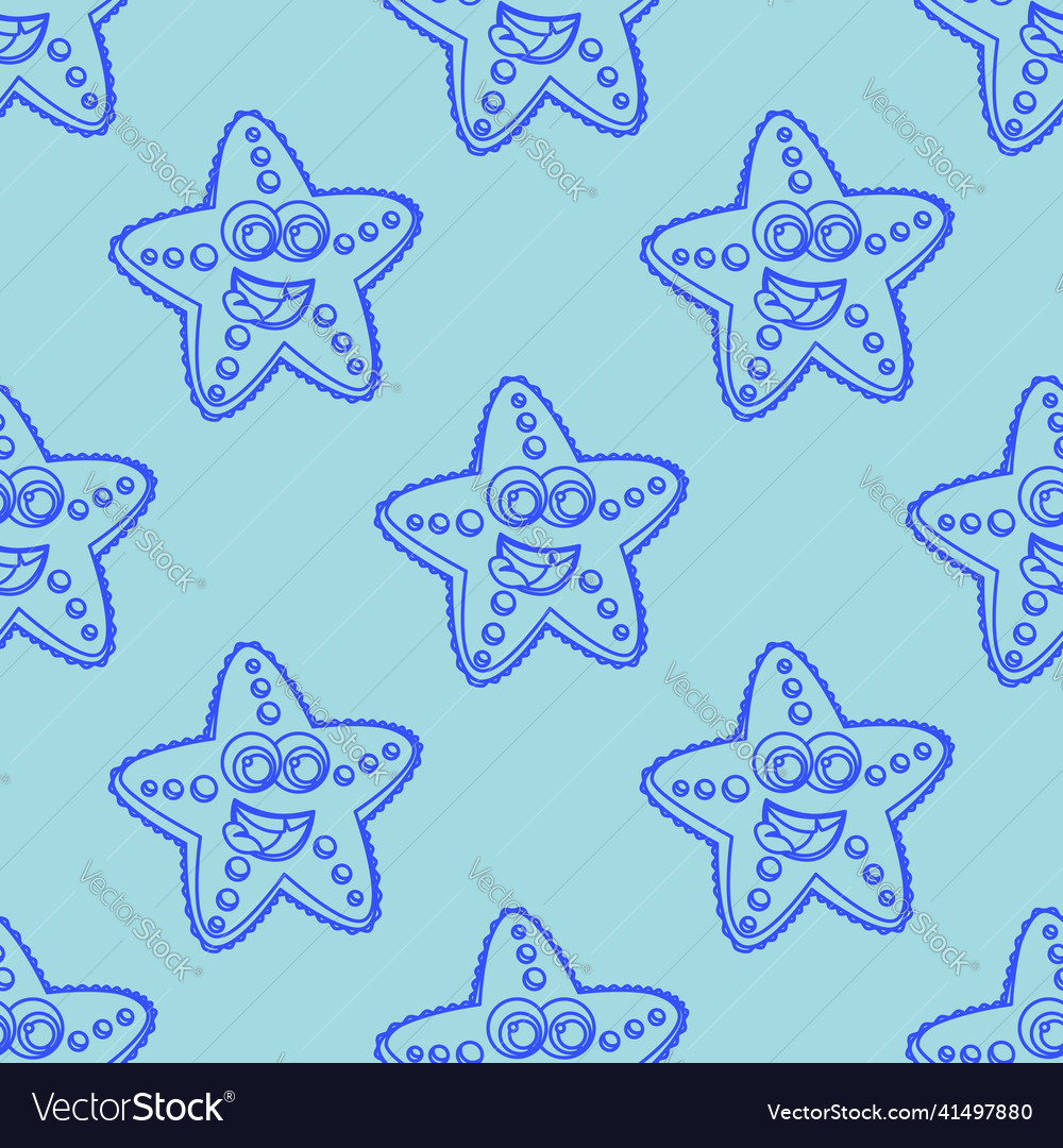 Cartoon pattern of starfish in a linear style vector image Cartoon pattern of starfish in a linear style
