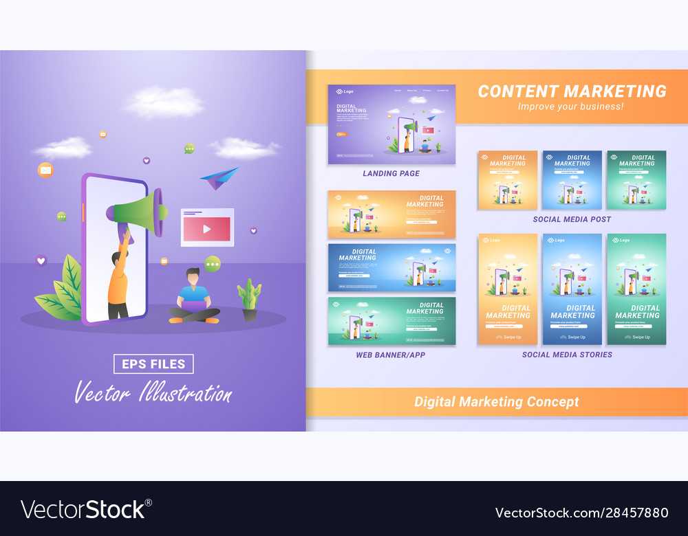 Content marketing material set people advertise