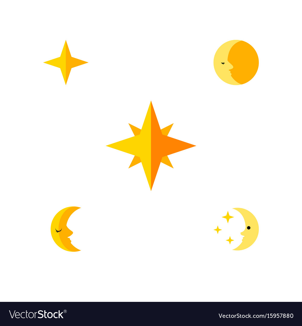 Flat icon night set of lunar nighttime moon