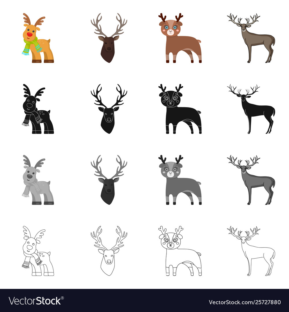 Isolated object elk and head icon set