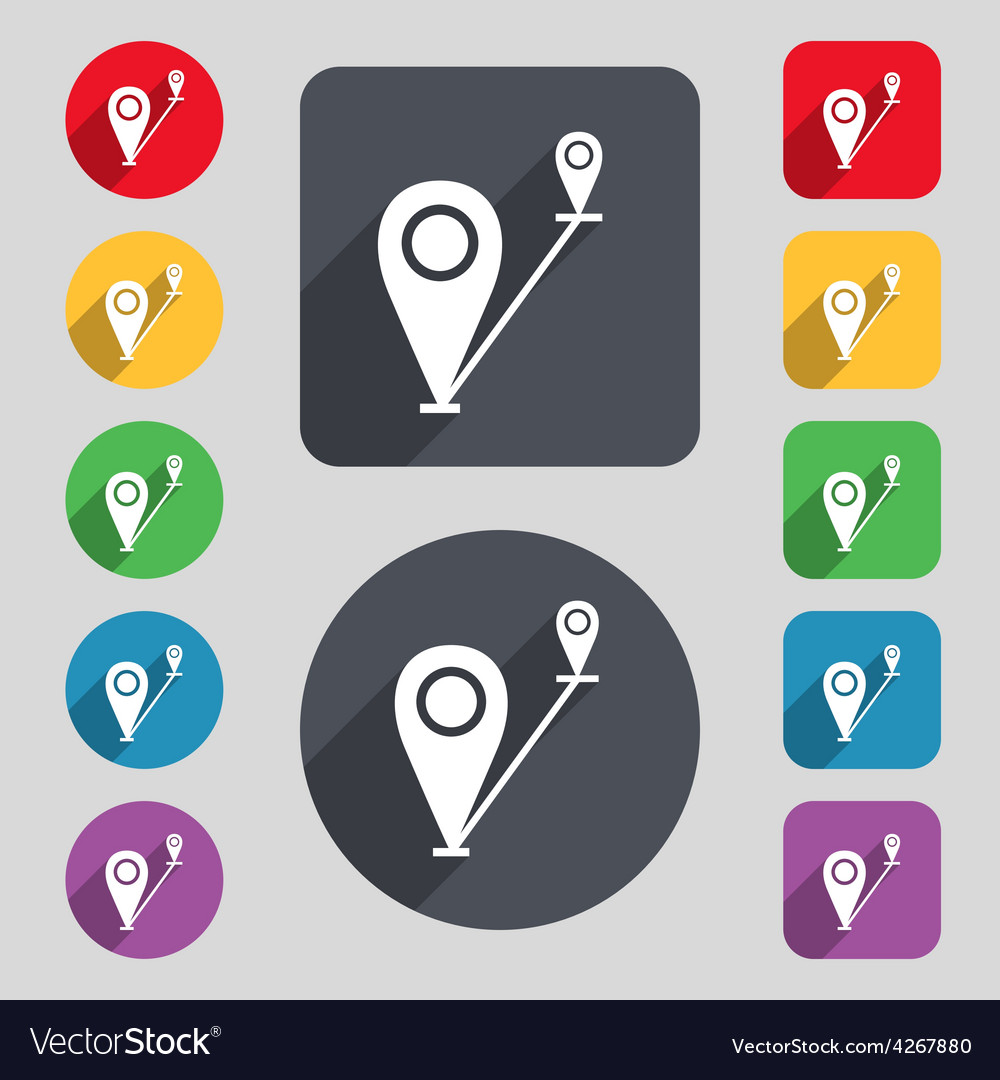 Map pointer icon sign a set of 12 colored buttons