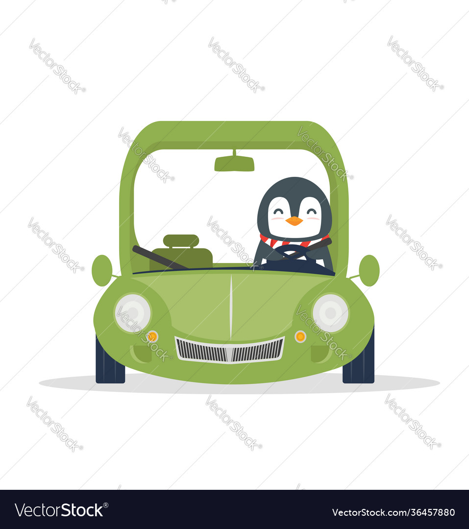 Penguin travel with green car