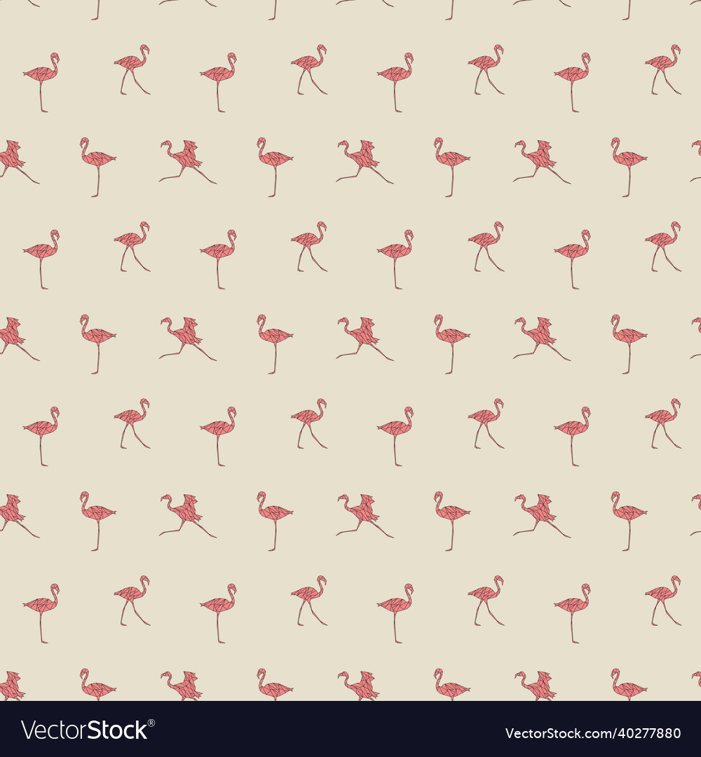 Seamless pattern with polygon flamingos low poly vector image Seamless pattern with polygon flamingos low poly