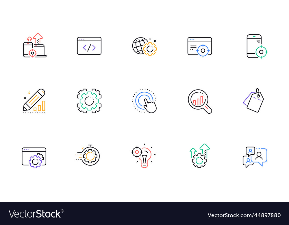 Seo line icons website stats target and increase Vector Image Seo line icons website stats target and increase