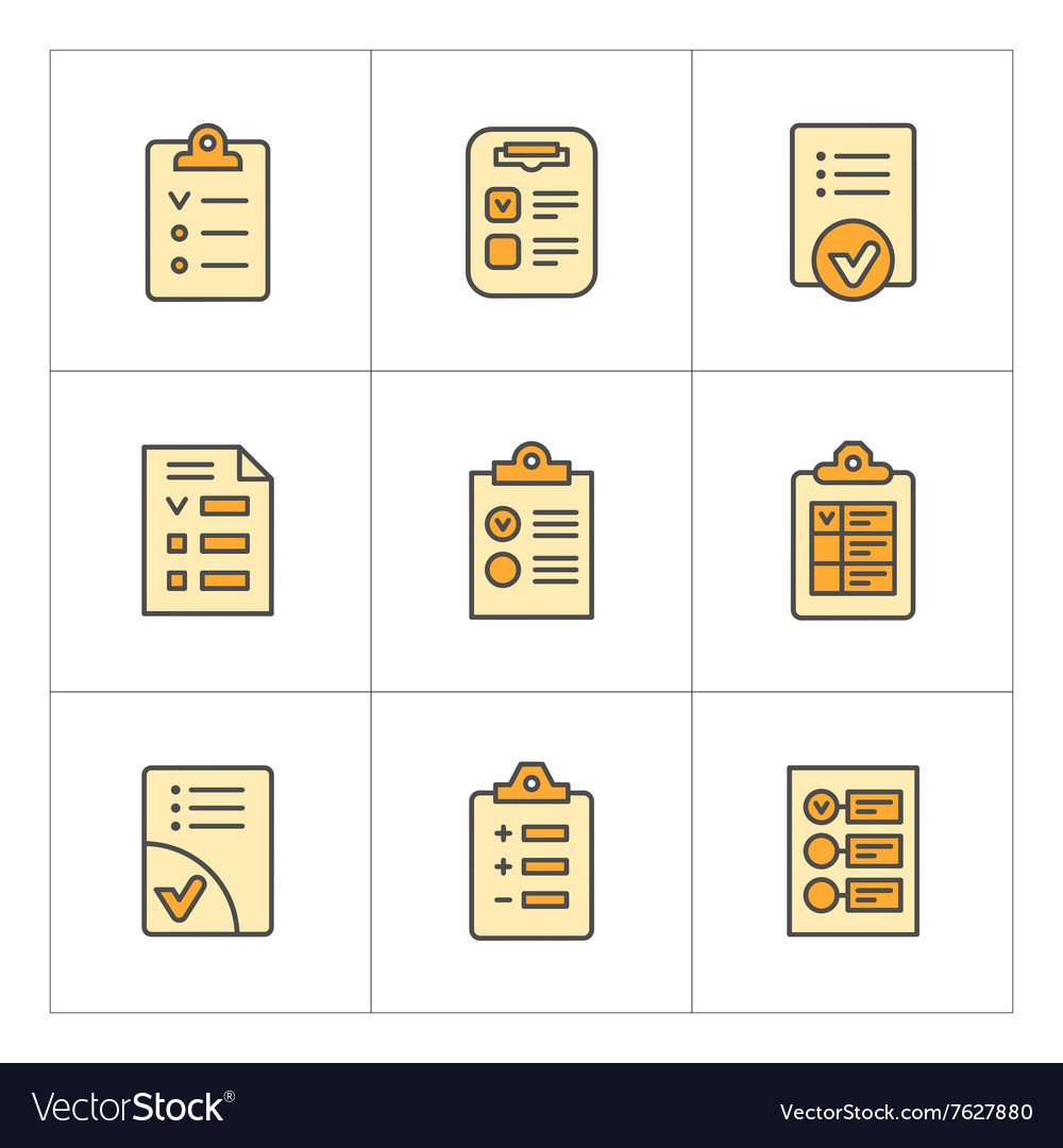 Set color line icons checklist Royalty Free Vector Image