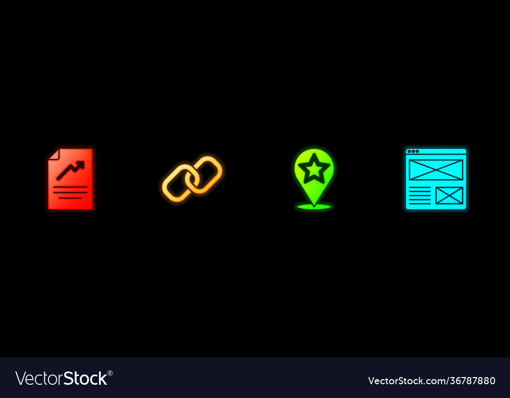 Set document with graph chart chain link map vector image Set document with graph chart chain link map