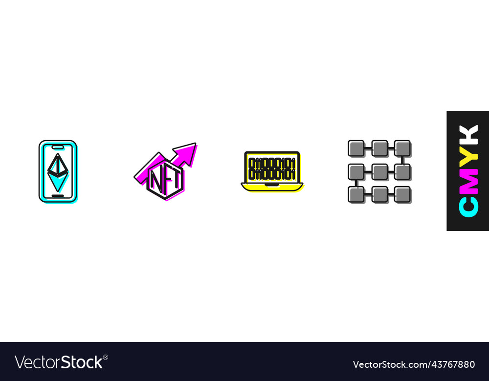 Set ethereum eth nft growth bar chart binary vector image Set ethereum eth nft growth bar chart binary