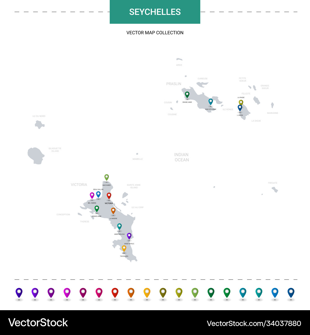 Seychelles map with location pointer marks Vector Image