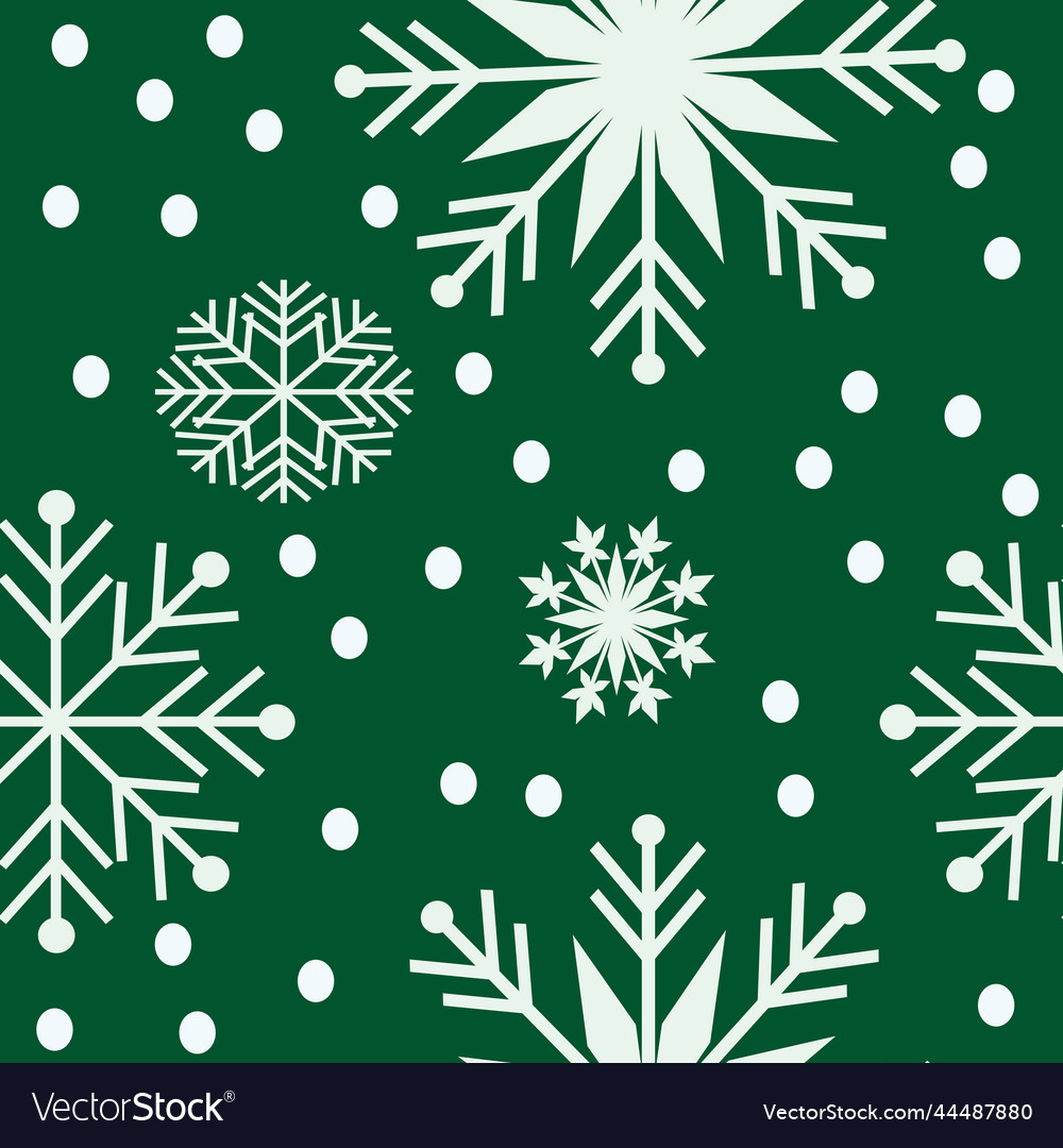 Snowflake pattern green seamless vector image Snowflake pattern green seamless