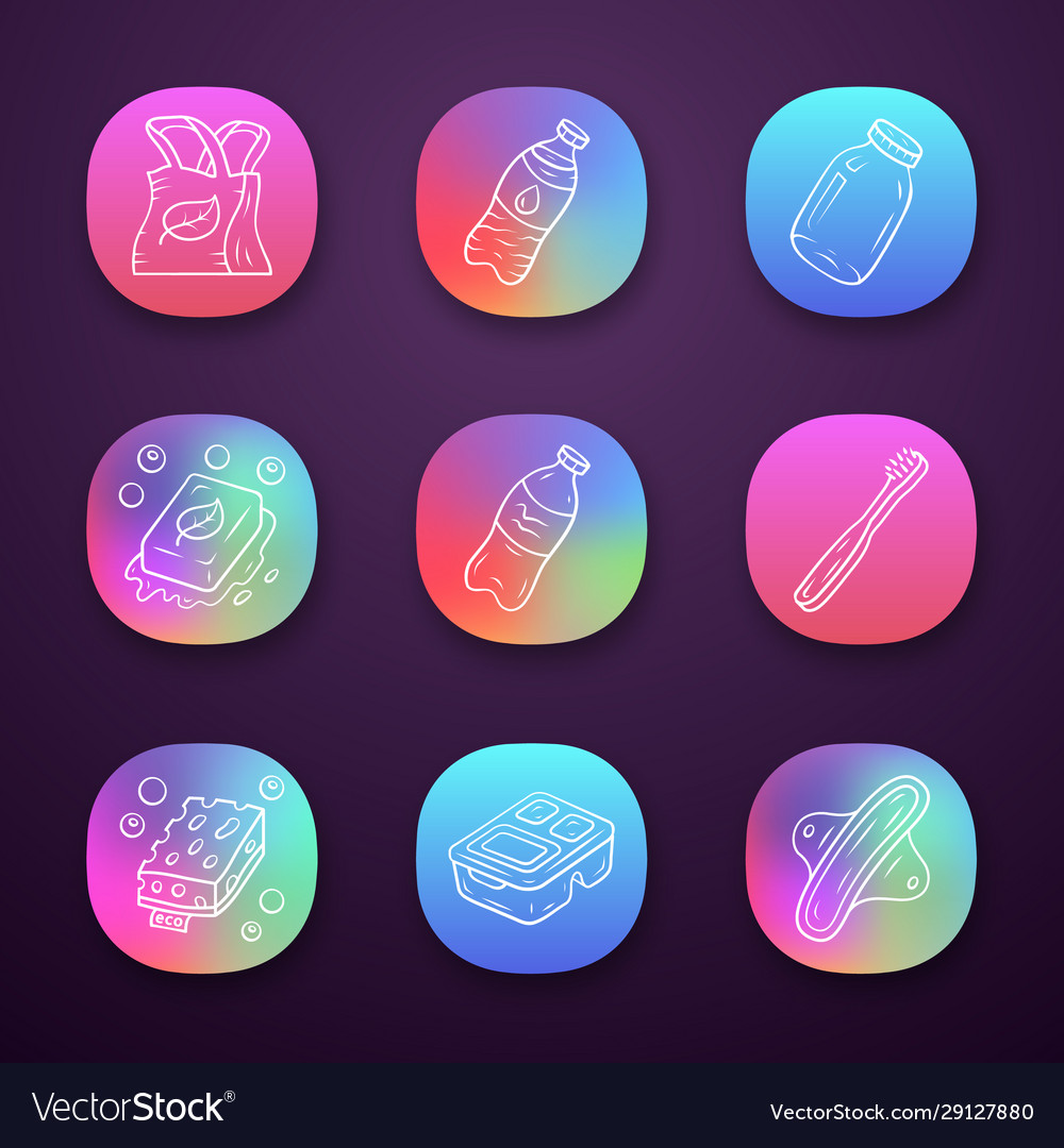 Zero waste swaps handmade app icons set vector image Zero waste swaps handmade app icons set