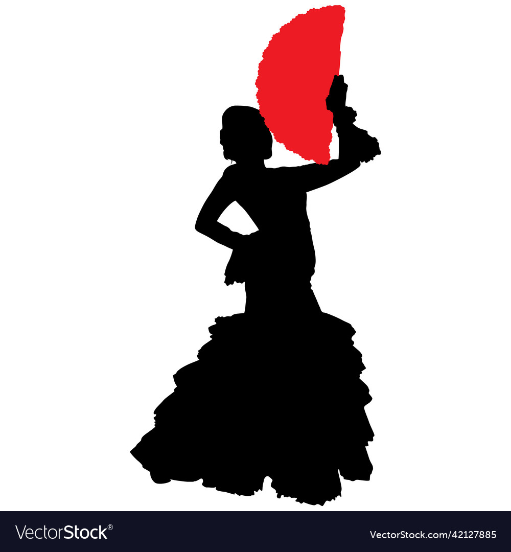 Black silhouette of flamenco dancer in beautiful