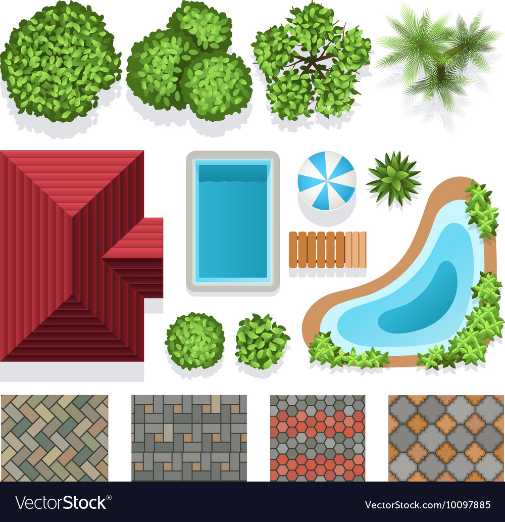 Landscape garden design elements top view Vector Image