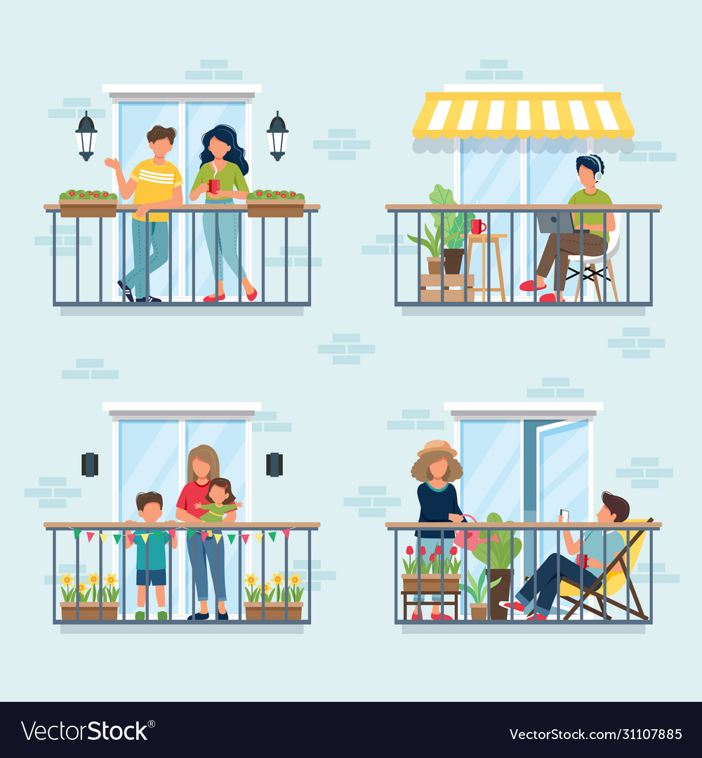 People on balcony social isolation concept stay Vector Image