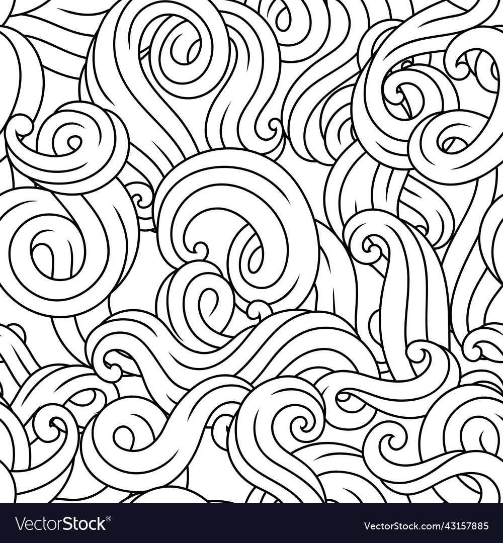 Seamless pattern with wave line curls monochrome vector image Seamless pattern with wave line curls monochrome