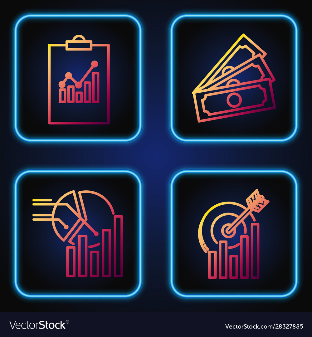 Set line target with graph chart pie vector image Set line target with graph chart pie