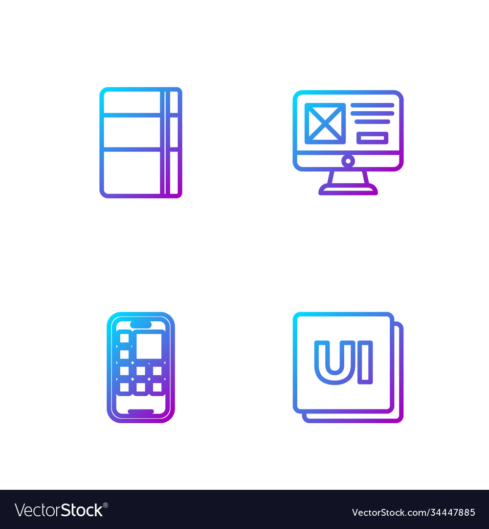 Set line ui or ux design mobile apps sketchbook vector image Set line ui or ux design mobile apps sketchbook