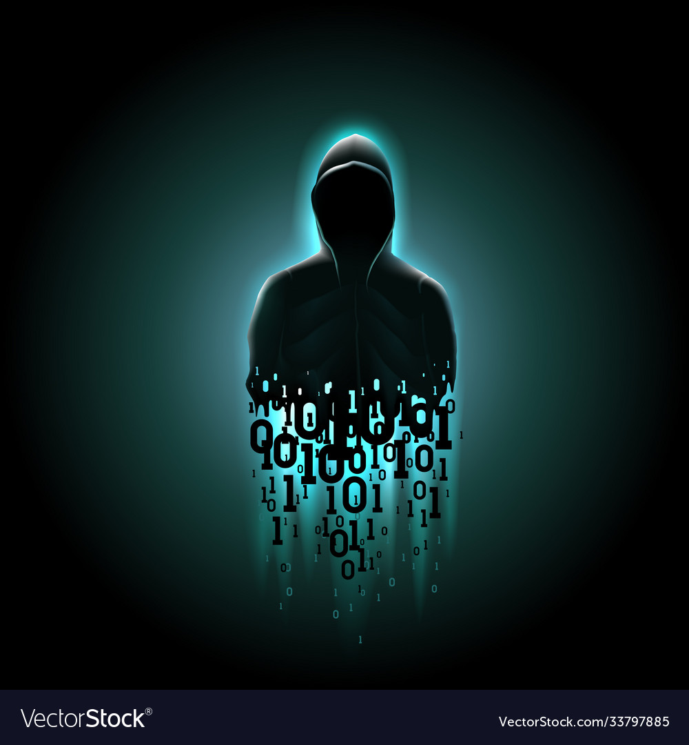 Silhouette ein Hacker in Kapuze mit Binärcode vector image Silhouette ein Hacker in Kapuze mit Binärcode
