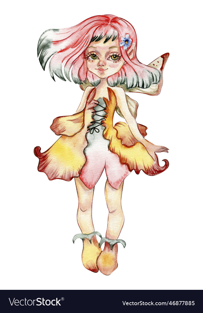 Watercolor cartoon fairy with magic wings