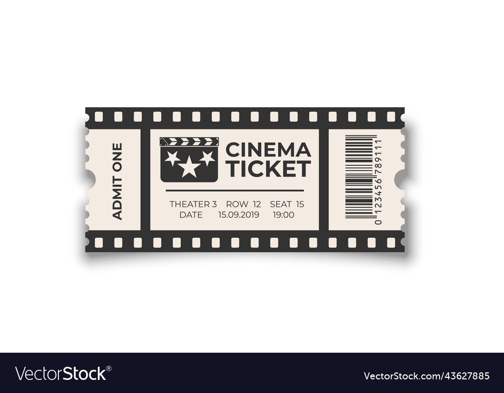 White cinema ticket with barcode template isolated