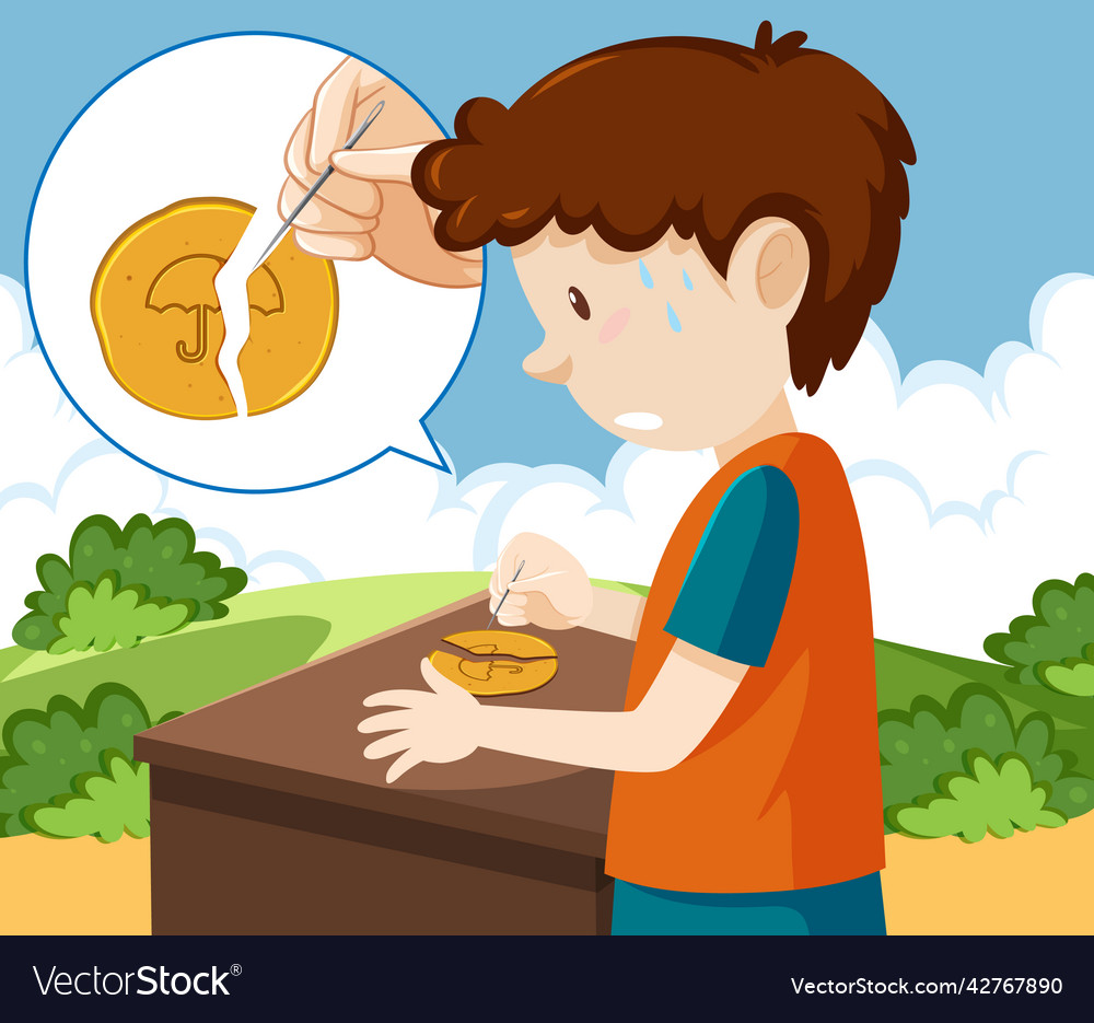 A Man Scratching Dalgona Cookie At The Park Vector Image