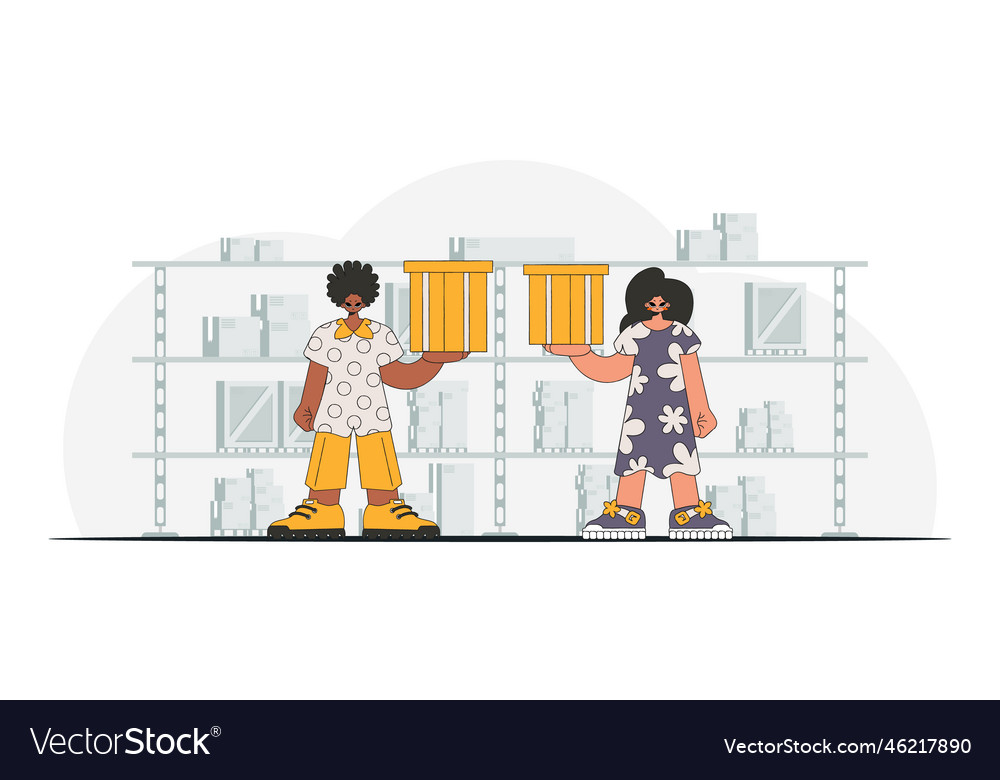 Delightful Frau und Mann halten Boxen Paket vector image Delightful Frau und Mann halten Boxen Paket