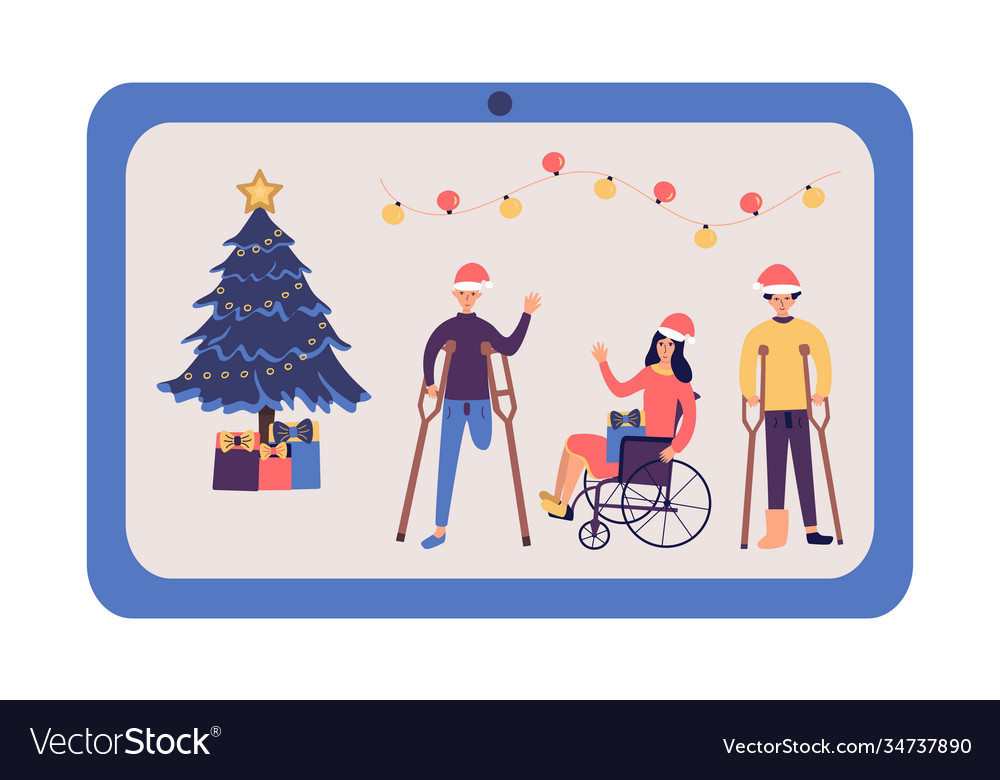 Disabled people are celebrating christmas online Vector Image