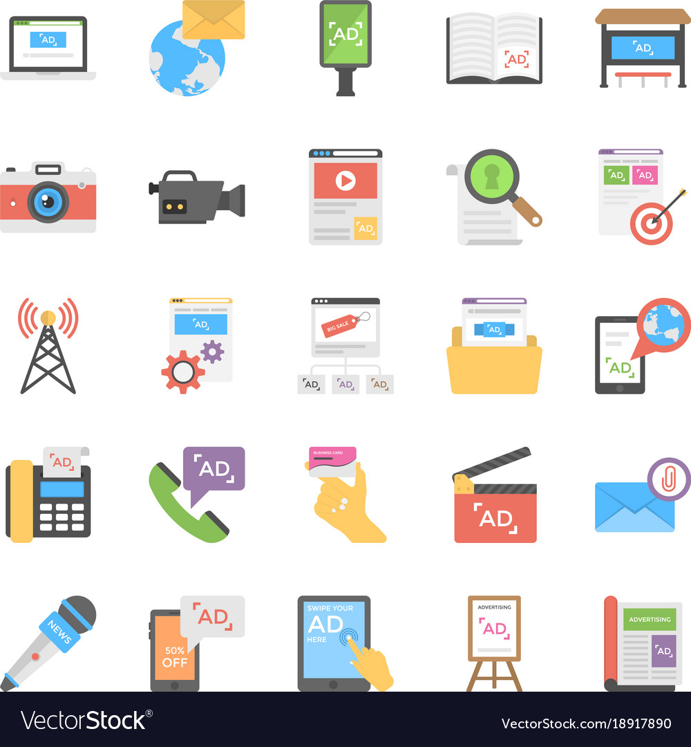 Flat Icon Design Media And Advertisement Pack Vector Image