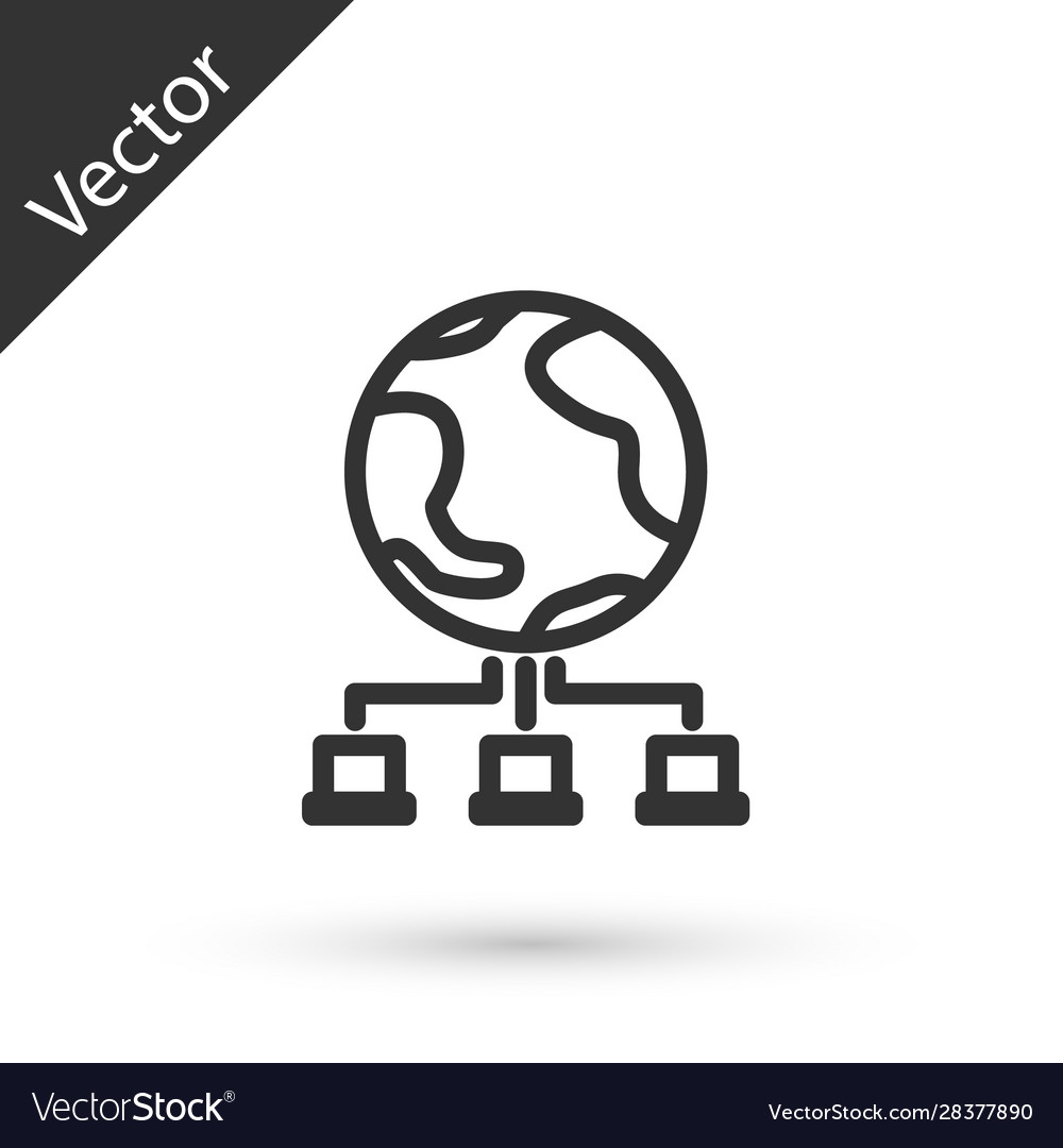 Grey line computer network icon isolated on white
