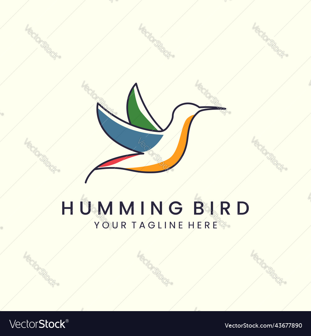 Humming bird with linear style logo icon design Vector Image Humming bird with linear style logo icon design