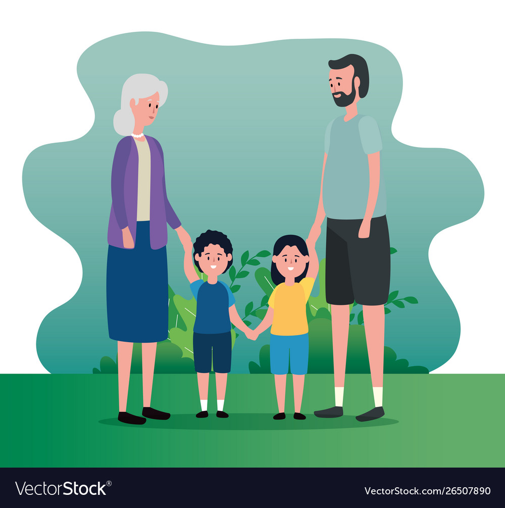 Old woman and man couple with their grandson