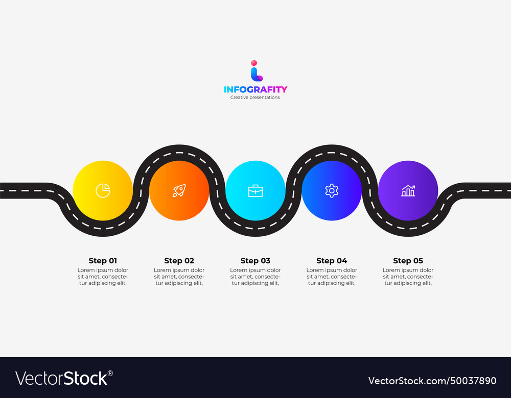 Road timeline infographic with 5 steps options Vector Image