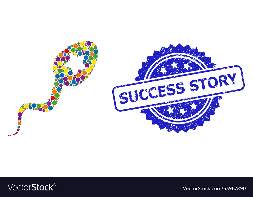 Scratched success story stamp and bright colored