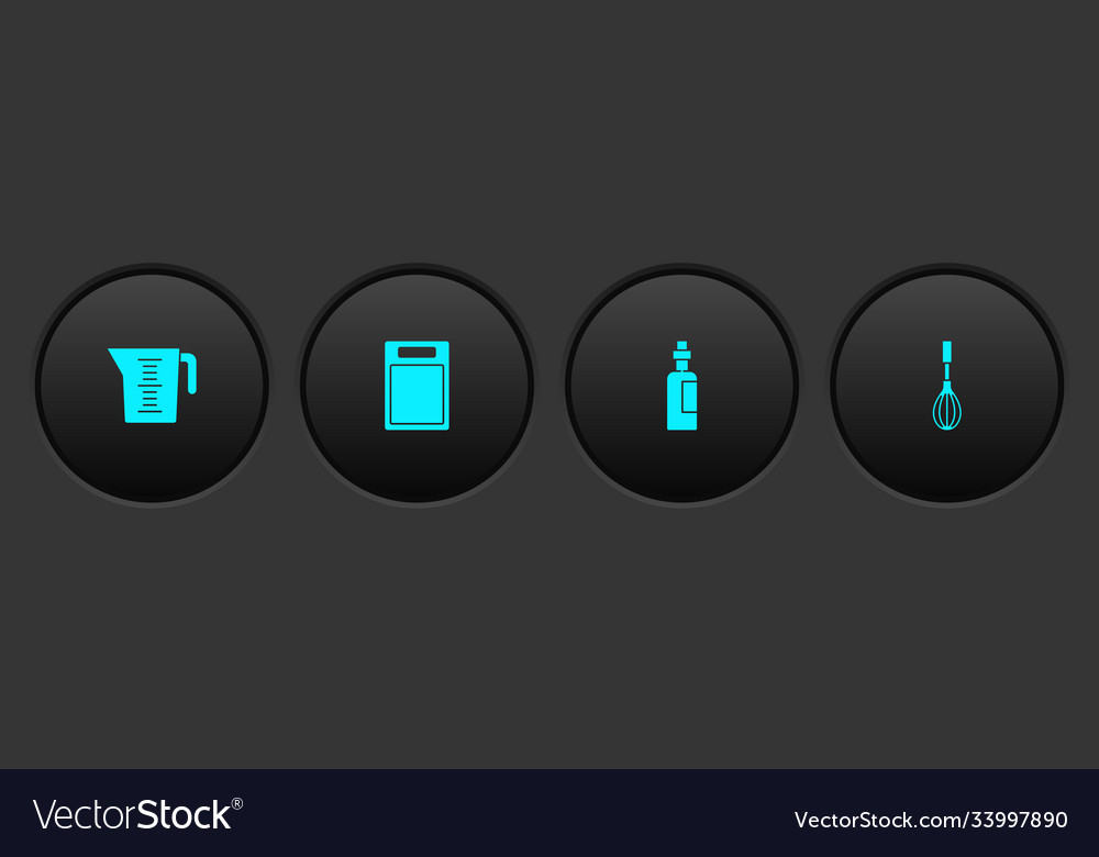 Set measuring cup cutting board bottle olive Vector Image