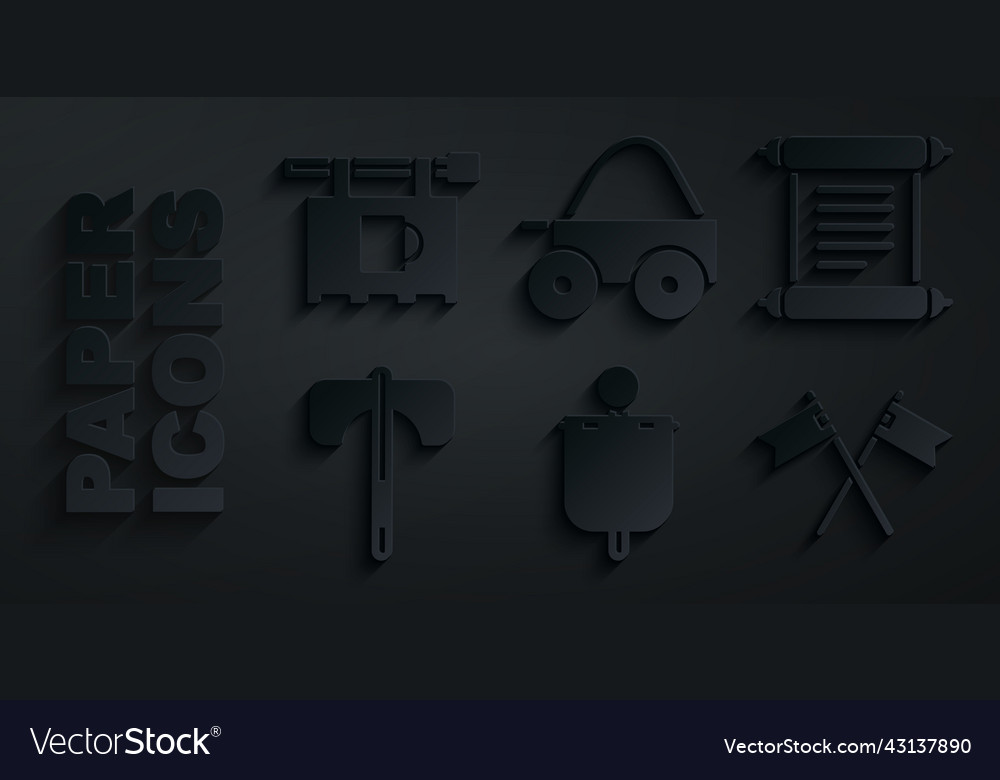 Set medieval flag decree parchment scroll axe vector image Set medieval flag decree parchment scroll axe
