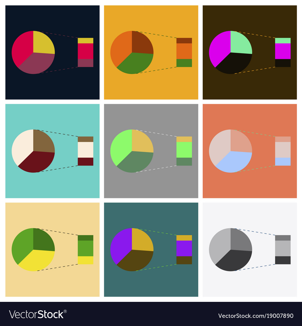 Set of flat icons on stylish background pie chart