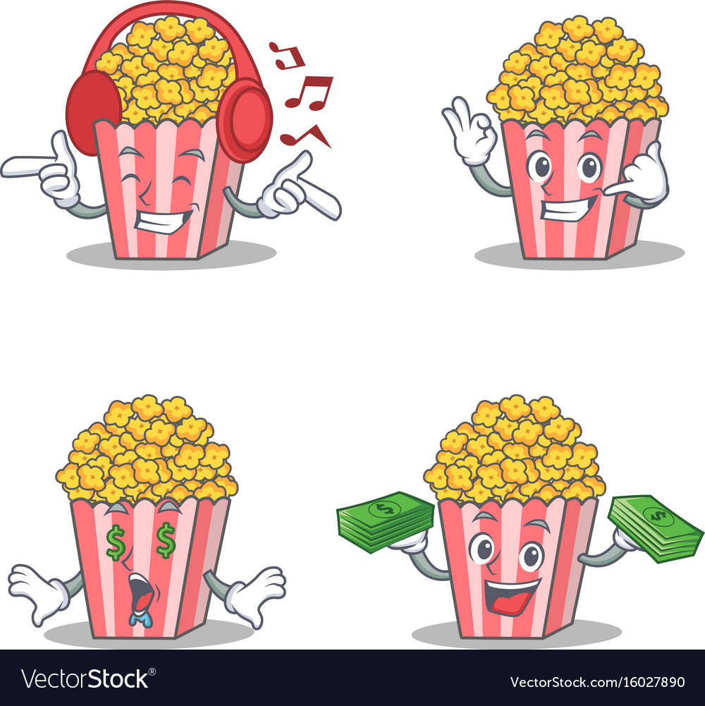 Set of popcorn character with listening call me