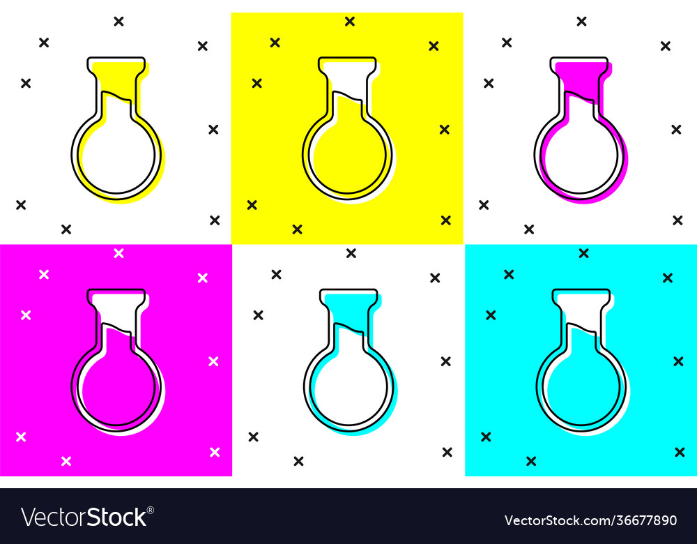 Set test tube and flask icon isolated on color Vector Image Set test tube and flask icon isolated on color