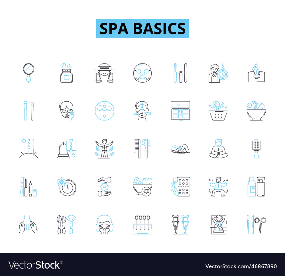 Spa basics linear icons set relaxation pampering Vector Image Spa basics linear icons set relaxation pampering