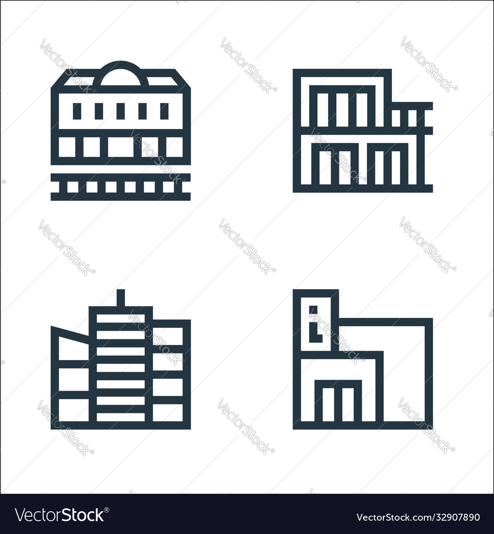 Urban building line icons linear set quality vector image Urban building line icons linear set quality