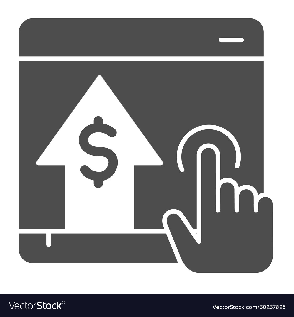Click on screen and arrow solid icon dollar vector image Click on screen and arrow solid icon dollar