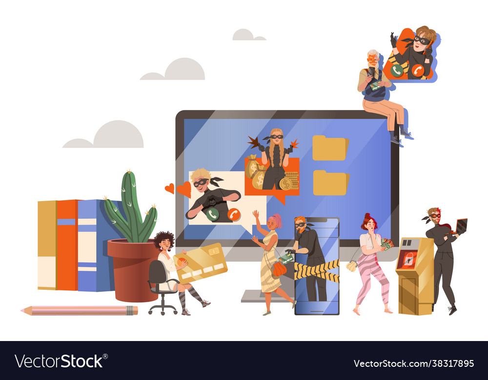 Cybercriminal committing network and computer vector image Cybercriminal committing network and computer