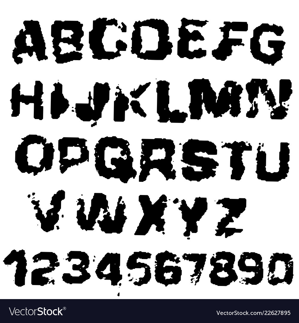 Distressed grunge alphabet stamp ink font Vector Image