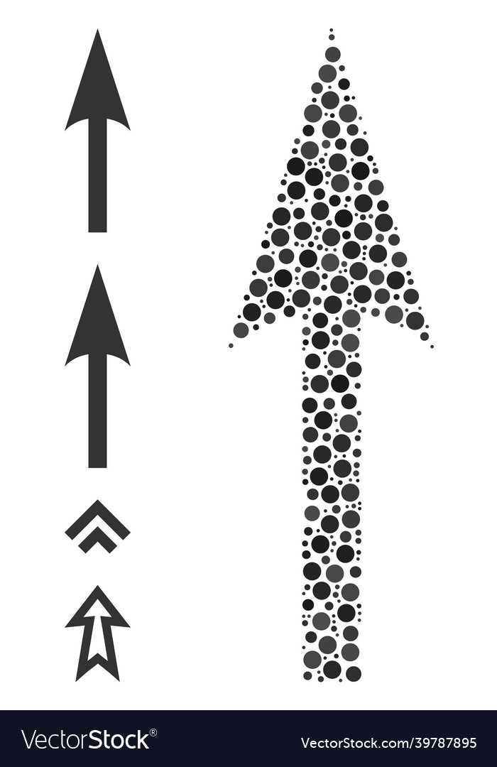 Dotted sharp arrow up mosaic of rounded dots vector image Dotted sharp arrow up mosaic of rounded dots
