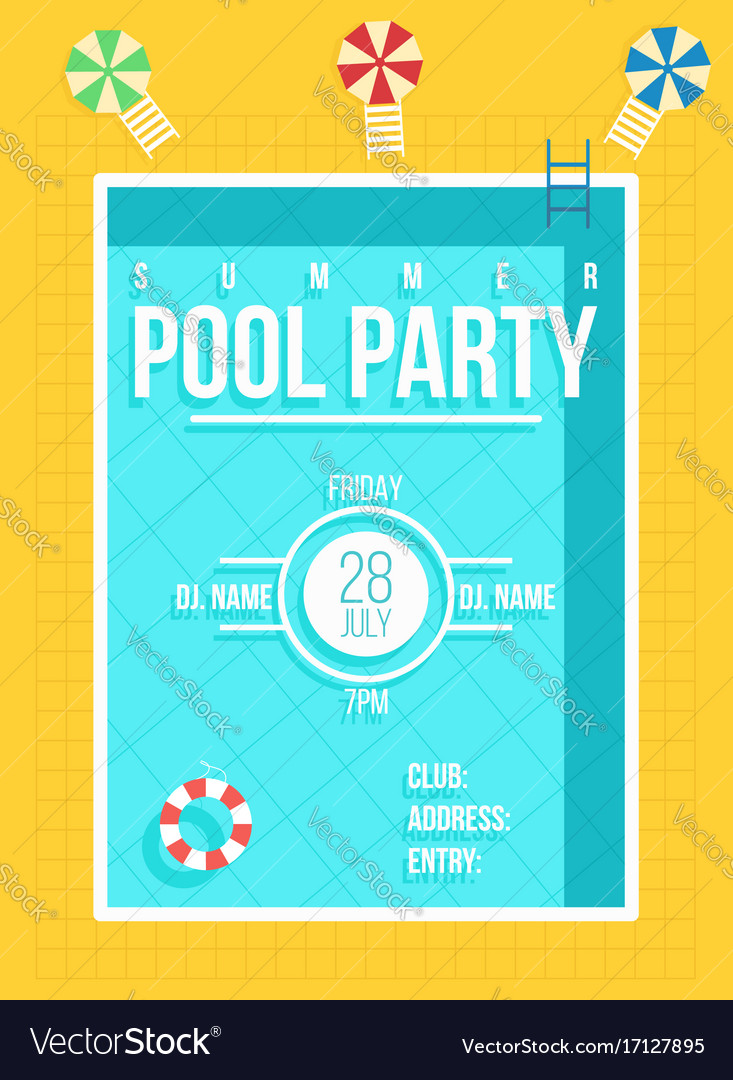 pool party poster summer party invitation flyer vector image