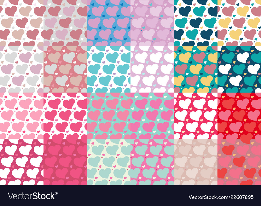 Set of twenty four hearts seamless patterns vector image Set of twenty four hearts seamless patterns