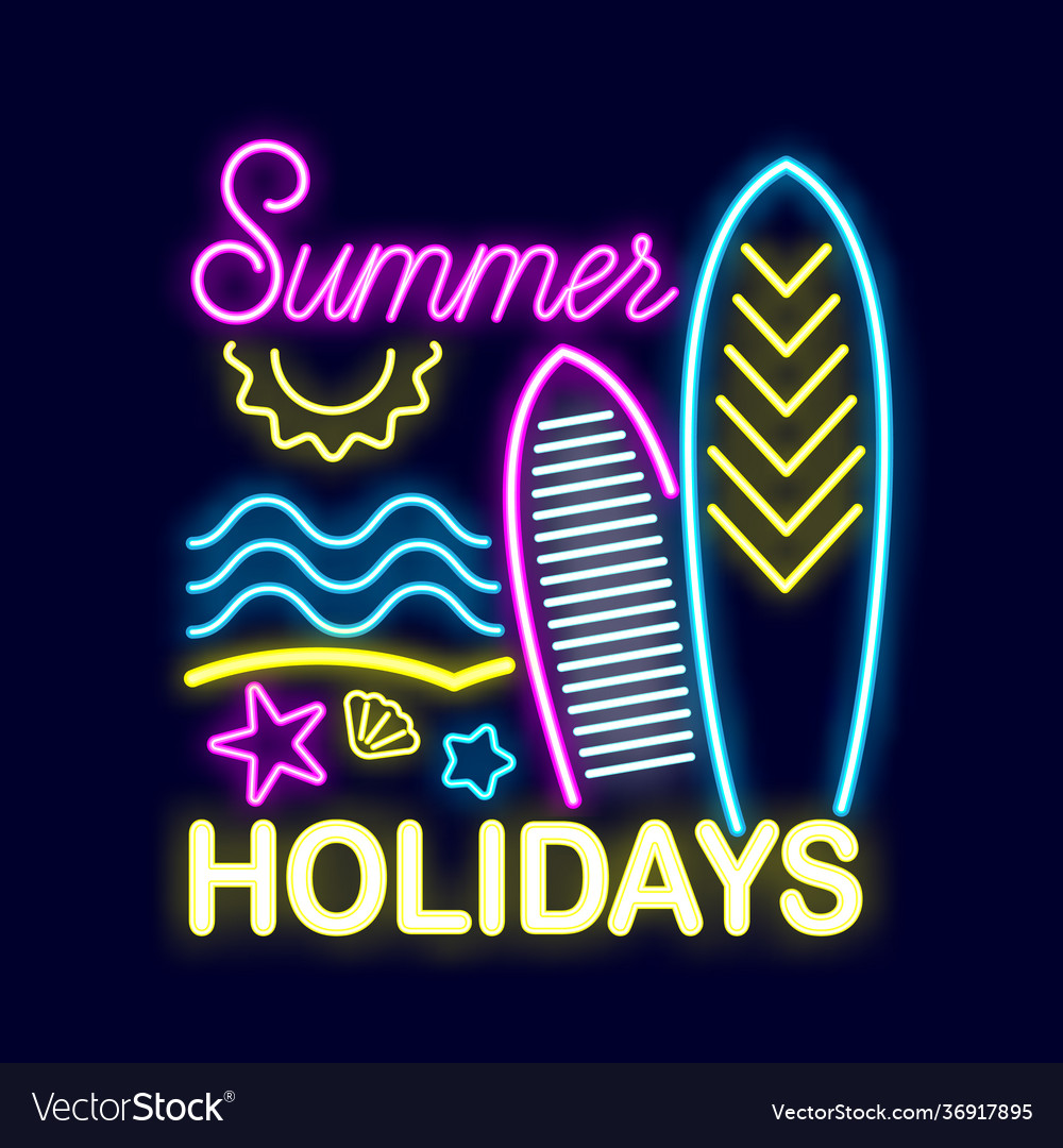 Summer neon sign with bright illumination Vector Image