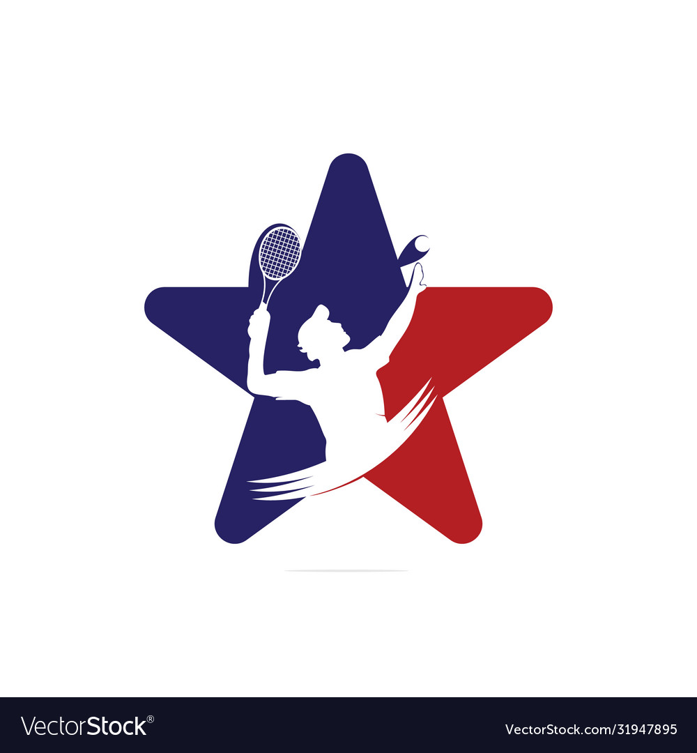 Tennis player star shape concept logo design